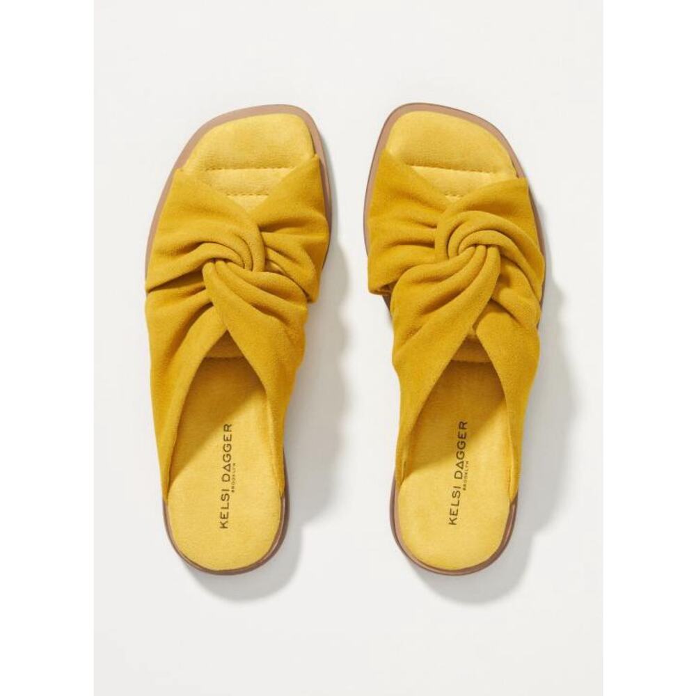 Kelsi Dagger Brooklyn Suede Knot Twist Sandals in Mustard Yellow Women's Size 10